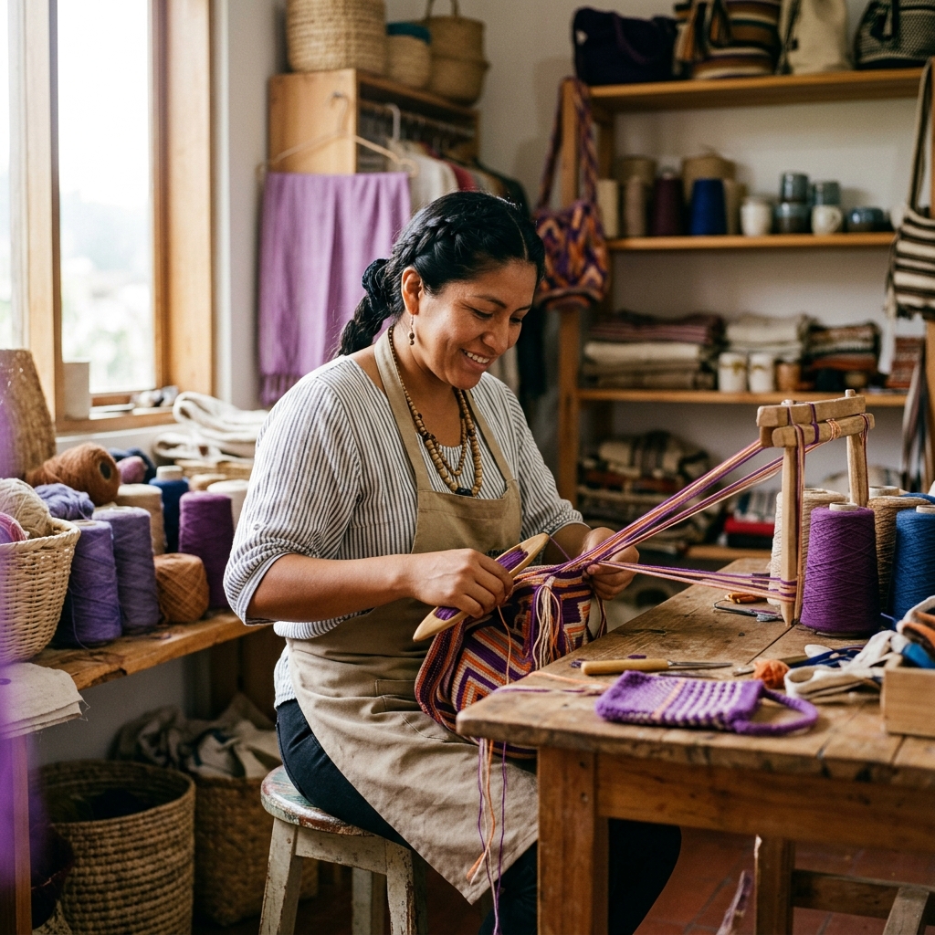 Mujer cuidadora emprendedora trabajando en su taller artesanal