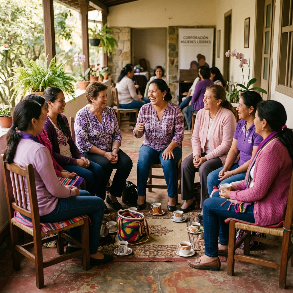 Mujeres cuidadoras compartiendo experiencias en comunidad